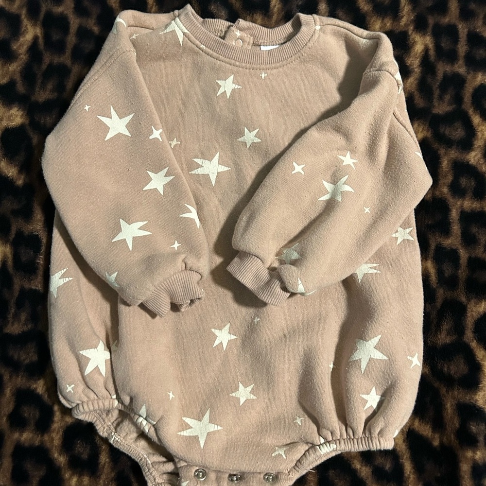 Star-Patterned Beige Baby Onesie